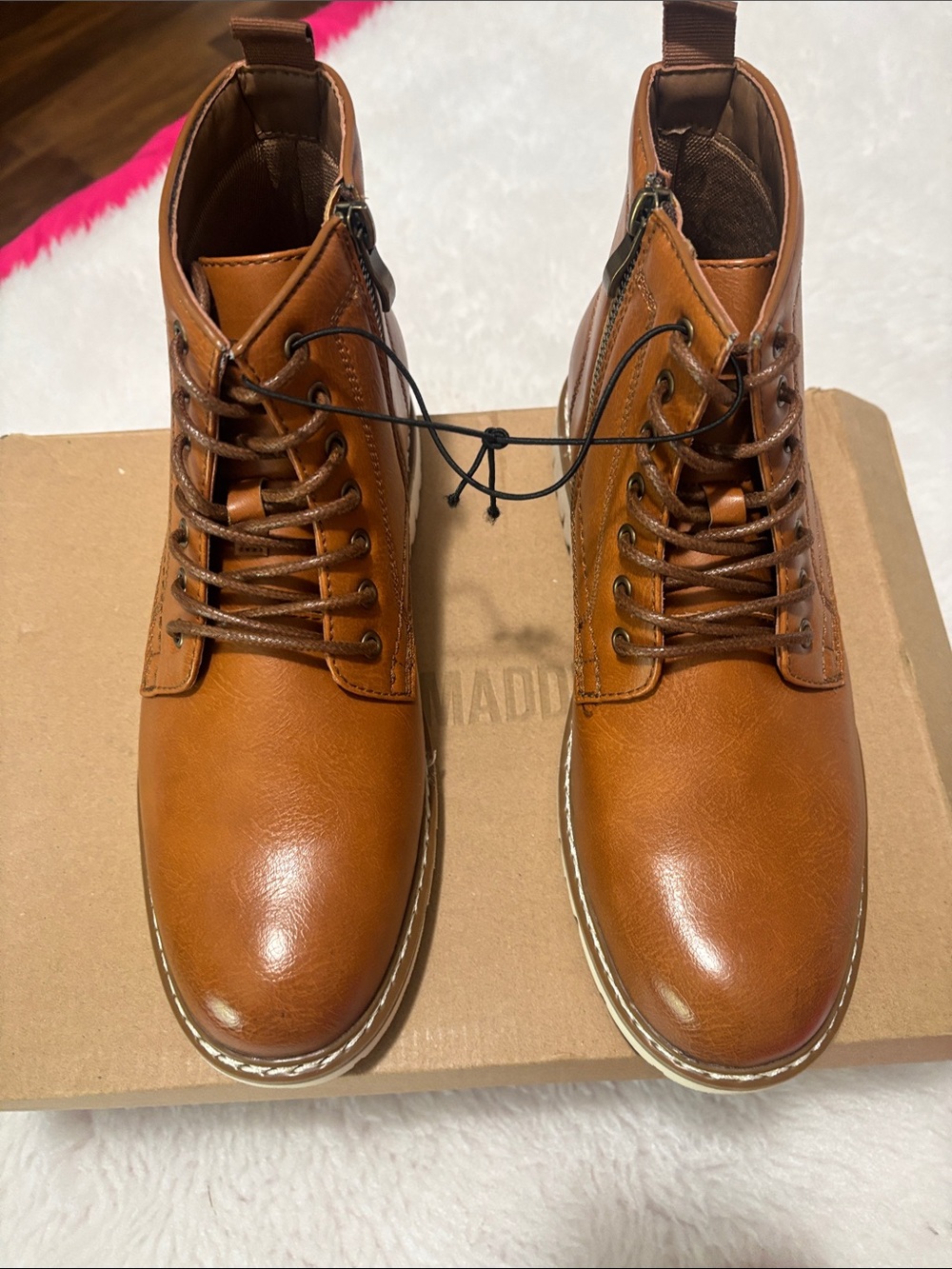 Steve Madden Men’s Brown Cognac Lace-Up Ankle Boots Size 8.5 Side Zip
